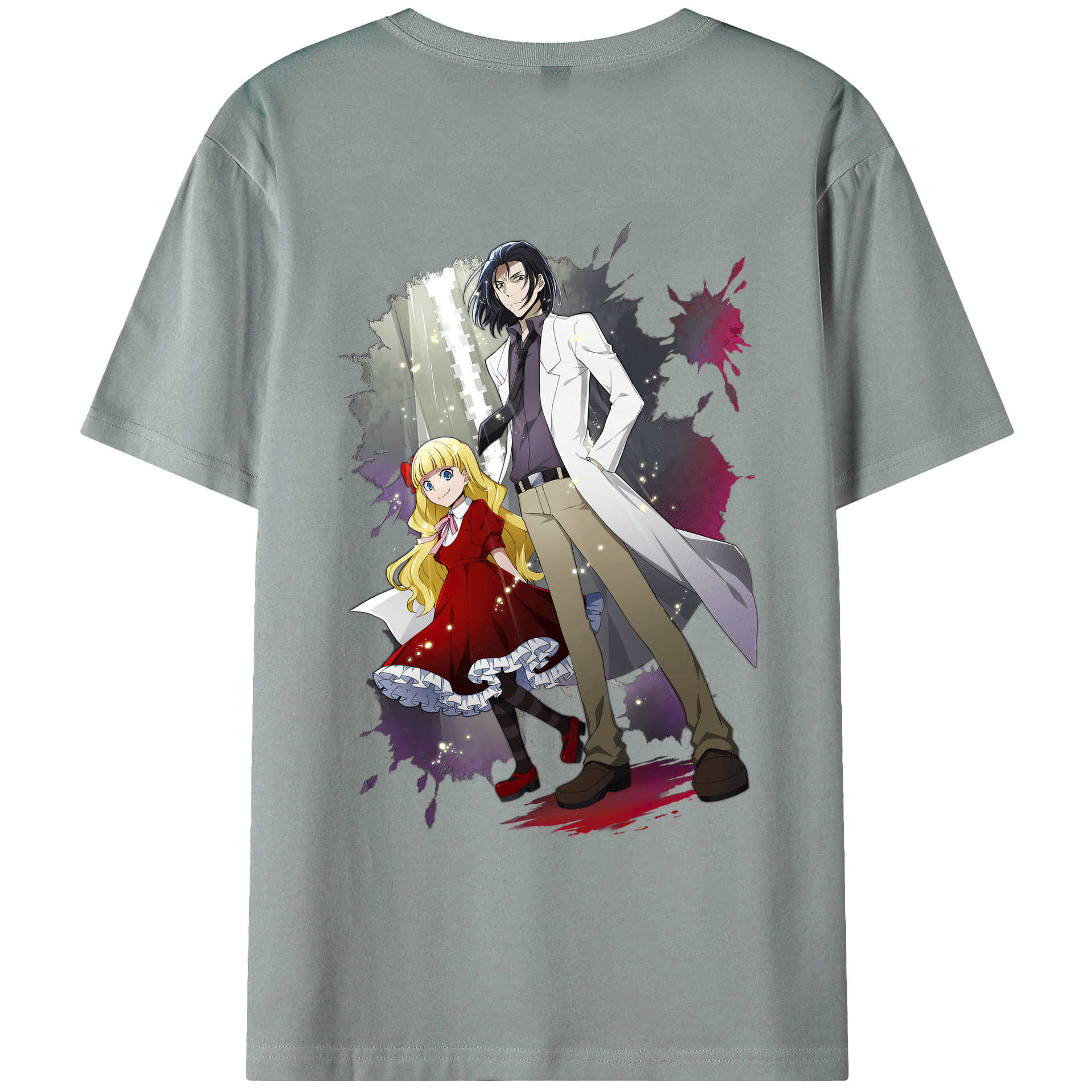 （画像用） 文豪ストレイドッグス Bungo Stray Dogs 綿100％ メンズ半袖Tシャツ（バックプリント） 通気性